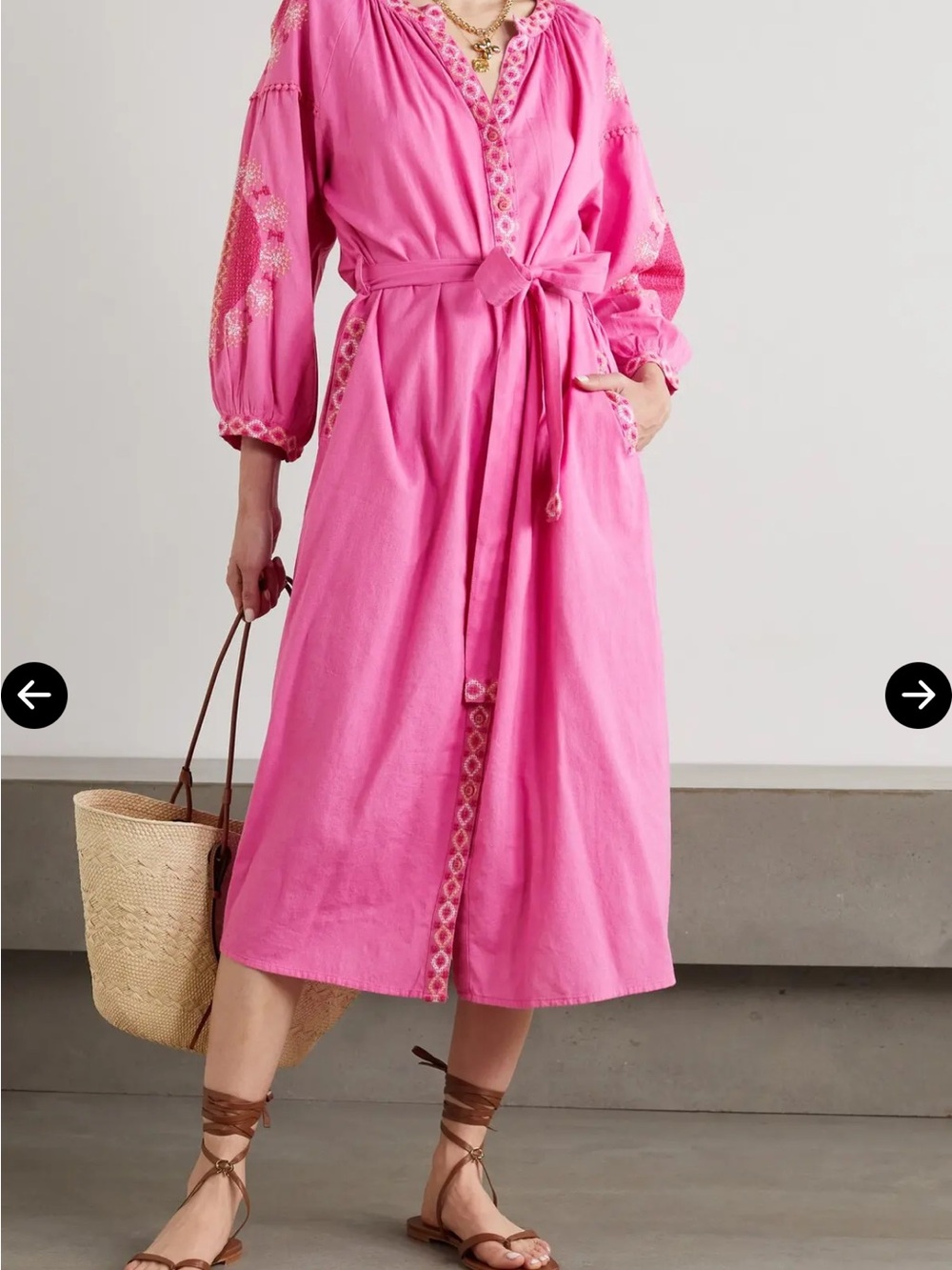 Melissa Odabash Hot Pink Embroidered Cotton linen dress with Tie Size Medium